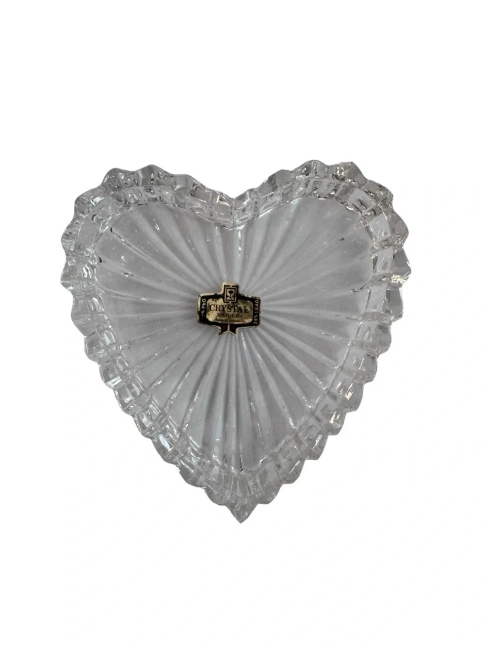 Vintage Zajecar 24% Lead Crystal Heart Trinket Dish Yugoslavia